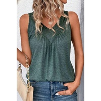 Mist Green V Neck Ruched Tank Top - S thumbnail