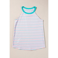 Pink Stripe Round Neck Tank Top - L thumbnail