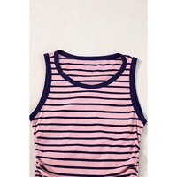 Black Stripe Contrast Round Neck Sleeveless Slim Top - L thumbnail