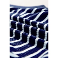 Blue Stripe Contrast Round Neck Sleeveless Slim Top - L thumbnail