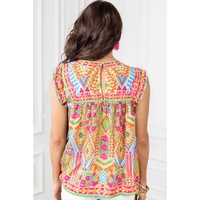 Orange Geometric Print Ruffled Trim Tank Top - M thumbnail