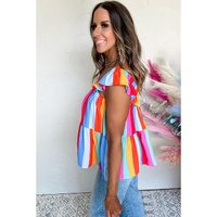 Red Stripe Ruffled Straps Babydoll Tank Top - XL thumbnail