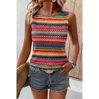 Yellow Ethnic Wavy Pattern Round Neck Sleeveless Top - S thumbnail