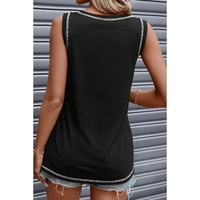 Black Sequined American Flag Patched Exposed Seam Tank Top - S thumbnail
