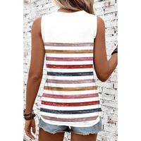 Red Stripe Rainbow Round Neck Tank Top - L thumbnail