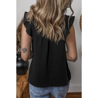 Black Ruffled Shoulder V Neck Shift Tank Top - L thumbnail