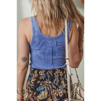 Sky Blue Mineral Wash Ribbed Notch Neck Tank Top - L thumbnail