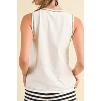 White Sweet Bow Stitching Trim Sleeveless Top - XL thumbnail