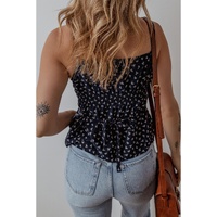Blue Floral Print Spaghetti Strap Buttoned V Neck Tank Top - L thumbnail