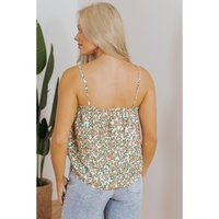 White Boho Floral Spaghetti Strap Ruffle Summer Tank Top - L thumbnail