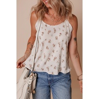White Floral Pleated Big Bow Back Spaghetti Straps Tank Top - L thumbnail