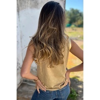 Tan Metallic Sheen Edge Scoop Neck Tank Top - L thumbnail
