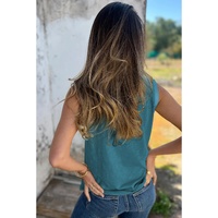 Peacock Blue Metallic Sheen Edge Scoop Neck Tank Top - L thumbnail