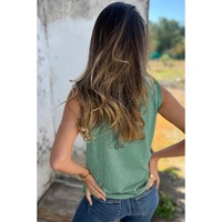Mist Green Metallic Sheen Edge Scoop Neck Tank Top - L thumbnail