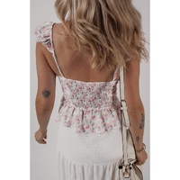 Pink Floral Flutter Peplum Tank Top - L thumbnail