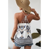Blue Bohemian Fashion Print Spaghetti Straps Loose Tank - L thumbnail