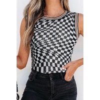 Multicolour Cheetah Checkered Dual Print Reversible Round Neck Mesh Tank Top - L thumbnail