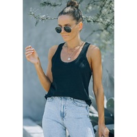 Black Scoop Neck Basic Solid Tank Top - S thumbnail