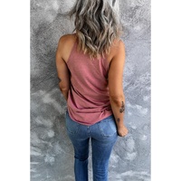 Pink Solid Color Crew Neck Tank Top - M thumbnail