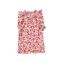 Red Floral Print Ruffled Mock Neck Sleeveless Top - S thumbnail