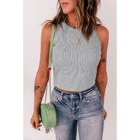 Gray Rib Knit Crew Neck Sleeveless Crop Top - 2XL thumbnail