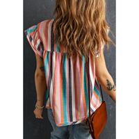Azura Exchange Striped Tiered Ruffle Cap Sleeve Top - M thumbnail
