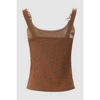 Brown Gold Chain Straps Rib Knit Tank Top - S thumbnail