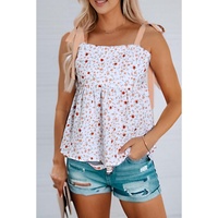 White Tied Shoulder Floral Print Babydoll Tank - XL thumbnail