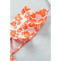 Azura Exchange Orange Floral Print Square Neck Ruffle Tank Top - L thumbnail