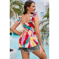 Multicolor Square Neck Abstract Print Tank Top - L thumbnail