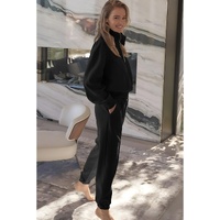 Black Half Zip up Pullover Active Top and Joggers Set - XL thumbnail