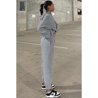 Gray Solid Drop Shoulder Hoodie and Joggers Activewear Set - M thumbnail