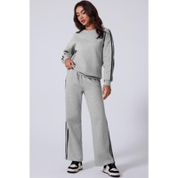 Light Grey Solid Color Side Striped Sweatshirt Active Set - 2XL thumbnail