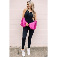 Black High Waist Backless Side Pockets Sports Jumpsuit - L thumbnail