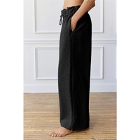 Black Elastic High Waist Drawstring Sweatpants - M thumbnail
