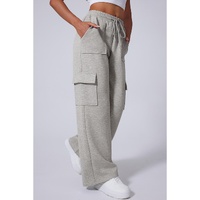 Light Grey Multi Pockets Lace-up High Waist Wide Leg Workout Pants - M thumbnail