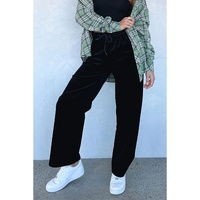 Black Solid Drawstring Waist Wide Leg Pants - S thumbnail