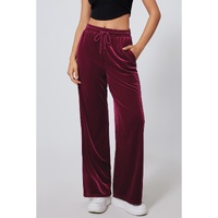 Burgundy Solid Drawstring Waist Wide Leg Pants - M thumbnail