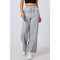 Gray Seamed Drawstring High Waist Wide Leg Sweatpants - S thumbnail