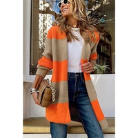 Azura Exchange Orange Colorblock Ribbed Knit Cardigan - 2XL thumbnail