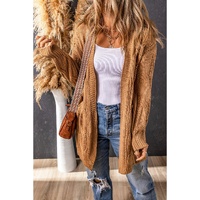 Azura Exchange Khaki Ribbed Trim Eyelet Cable Knit Cardigan - L thumbnail