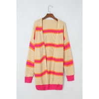 Stripe Printed Ribbed Long Knitted Cardigan - M thumbnail