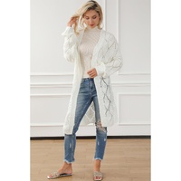 White Rhombus Hollowed Knit Open Front Cardigan - M thumbnail