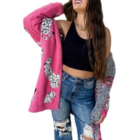 Azura Exchange Rose Red Cheetah Pattern Open Front Knitted Cardigan - M thumbnail