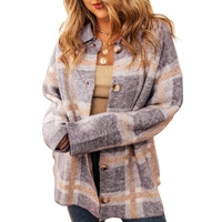 Sky Blue Fuzzy Plaid Collared Button Up Cardigan - S thumbnail