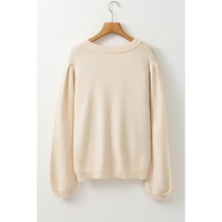 Apricot Pleated Sleeve Hollow Detail Button Sweater Cardigan - L thumbnail