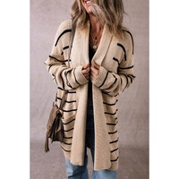 Black Stripe Shawl Neckline Open Cardigan with Pockets - S thumbnail