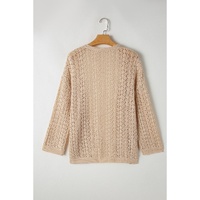 Apricot Hollow Out Knit Drop Shoulder Open Front Cardigan - S thumbnail