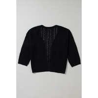 Black Hollow Out Knit Drop Shoulder Open Front Cardigan - XL thumbnail