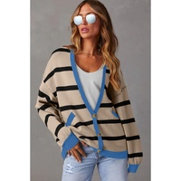 White Colorblock Drop Shoulder Buttoned Loose Cardigan - 2XL thumbnail